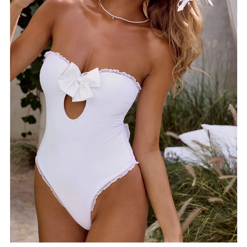 Alt Swim White One-Piece Swimsuit with Front Bow